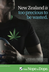 Nope-affisch om legalisera cannabis i Nya Zeeland.